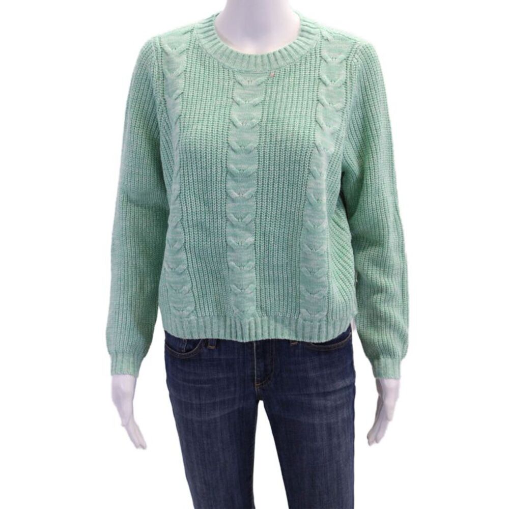 Line And Dot Womens Long Sleeve Cable Knit Crew Neck Sweater Green Size XS